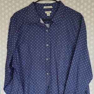 L.L.Bean Women’s Blue Polka Dot Collared Wrinkle Free Button Down Shirt 2X